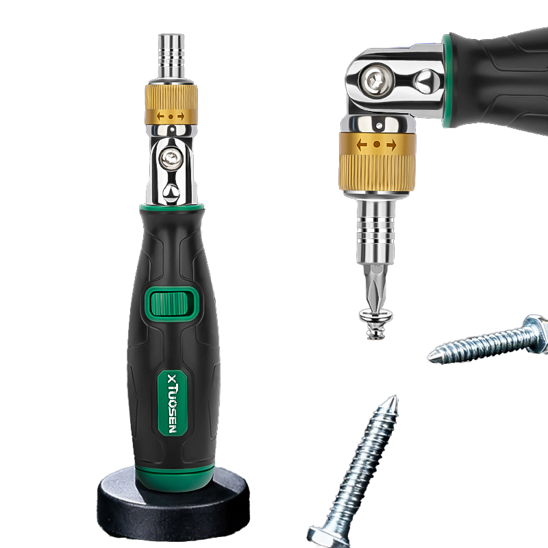 1-in-1 DIY Multipurpose Chrome Finish Screwdriver Set Adjustable Angle Customizable Plastic Telescope Handle Industrial Use OEM
