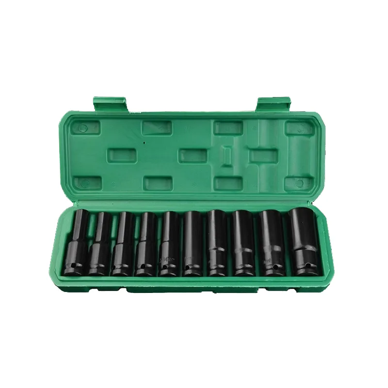 10pcs Black Long Style Hexagon Socket Wrench Set 8-24mm Electric Wrench Tool OEM Customizable Car Repair Tools with Box image 2