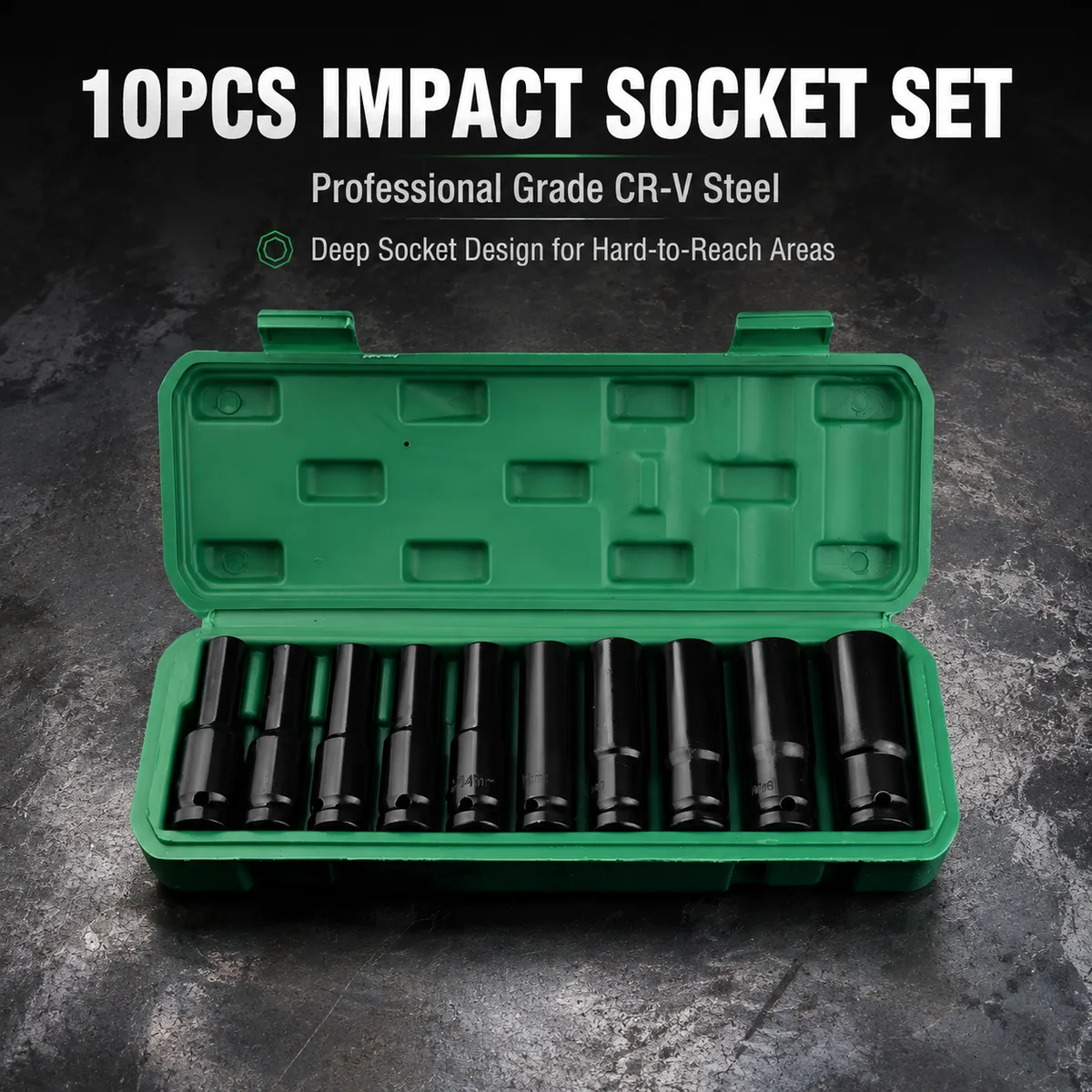 10pcs Black Long Style Hexagon Socket Wrench Set 8-24mm Electric Wrench Tool OEM Customizable Car Repair Tools with Box image 4