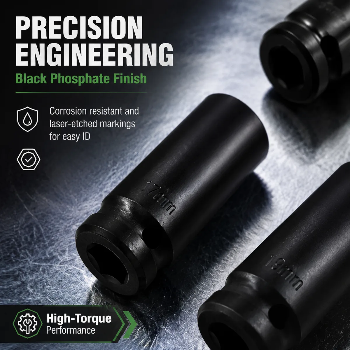 10pcs Black Long Style Hexagon Socket Wrench Set 8-24mm Electric Wrench Tool OEM Customizable Car Repair Tools with Box image 6