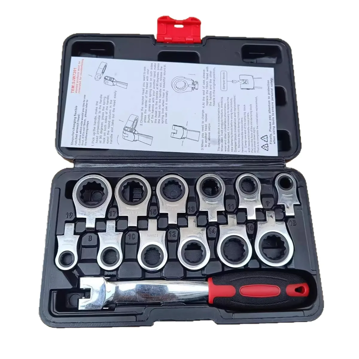 12-piece Chrome-vanadium Steel Plastic Box Replaceable Ratchet Wrench Multi-specification Fast Movable Head Combination Tool image 6