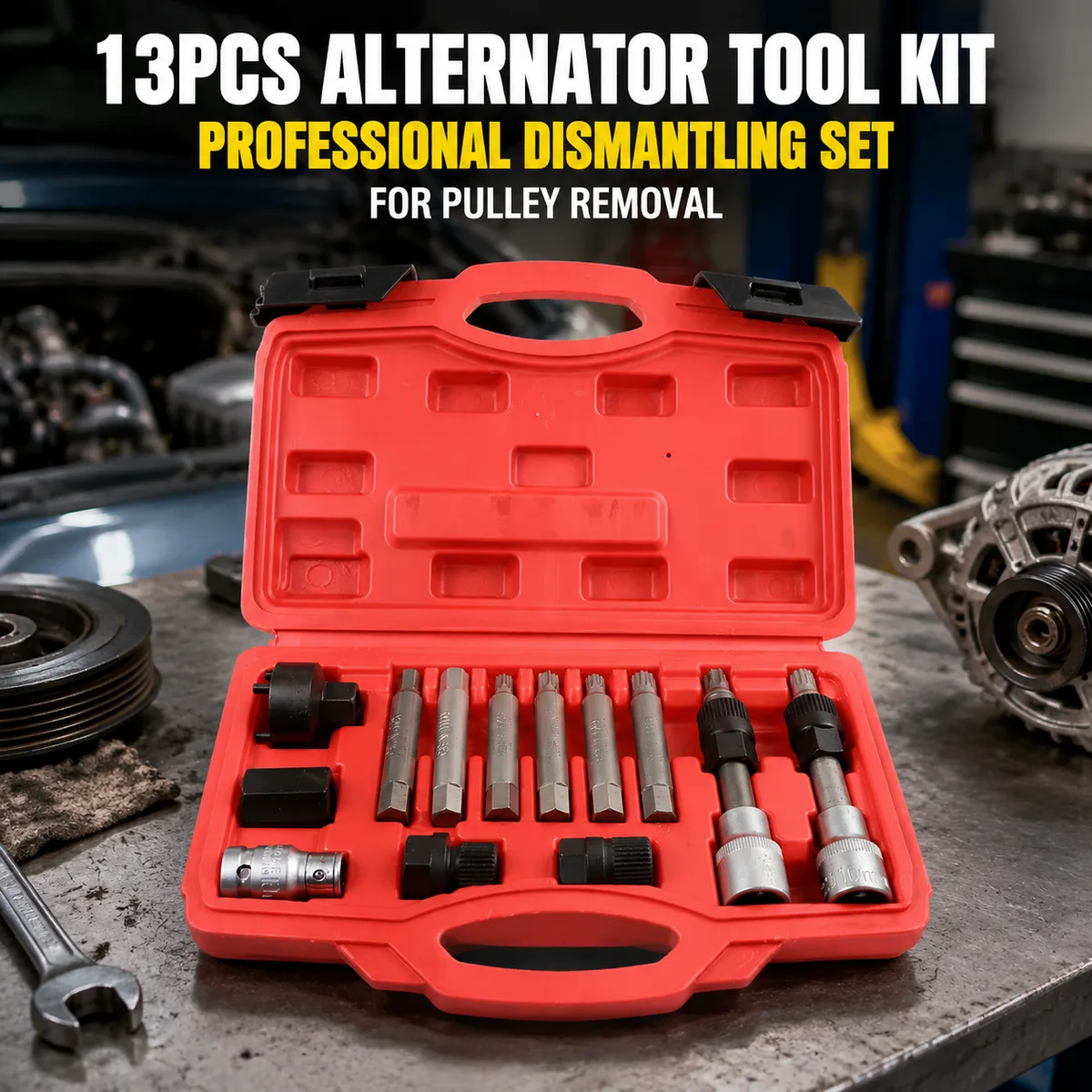 13Pcs Hand Operated OEM Freewheel Pulley Removal Set for Generator and Freewheel Pulley Belt Removal Tool Set image 4