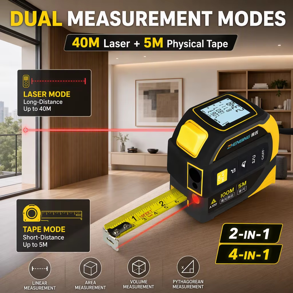 2 in 1 Laser Tape Measure 40M Laser Distance Meter Digital Rangefinder 5M Steel Tape IP54 2mm Accuracy Interior Decoration image 4
