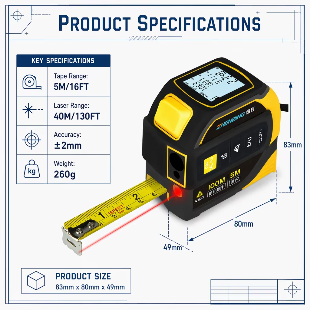 2 in 1 Laser Tape Measure 40M Laser Distance Meter Digital Rangefinder 5M Steel Tape IP54 2mm Accuracy Interior Decoration image 6