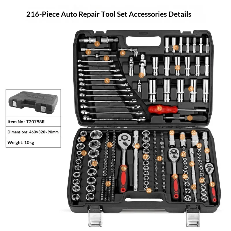 216-Piece Car Tool Set Auto Repair Socket Wrench Multi-Functional Vehicle Maintenance Toolbox for Household Use image 5