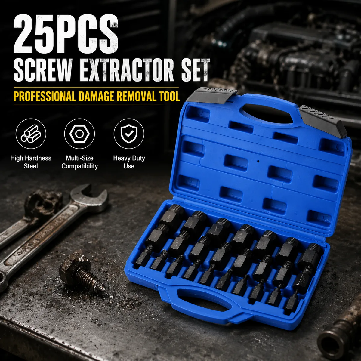 25-Piece OEM Hand Operated Broken Bolt Extractor Set with Hard Case Alloy Steel Construction 1 Year Warranty image 7