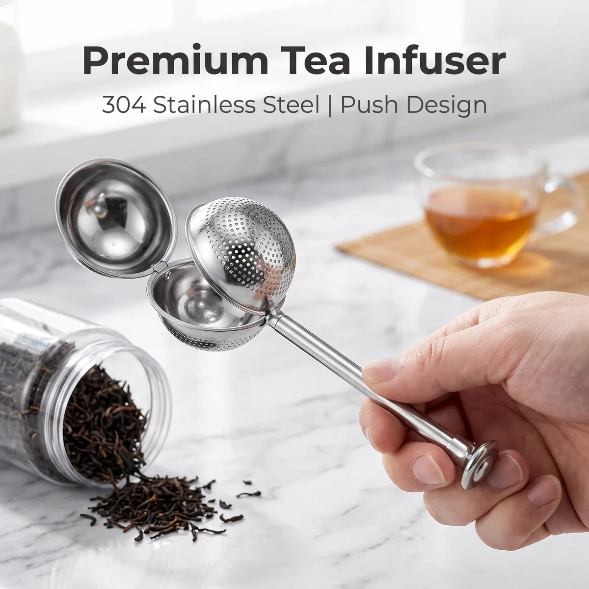 304 Stainless Steel Modern Minimalist Telescopic Press-Style Tea Strainer Flavor Enhancer image 5