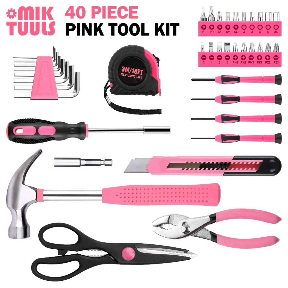 39-Piece Household Hardware Combination Set Carbon Steel Manual Toolbox 1/2-Inch Socket Drive Hammers Drills-3-Year Warranty image 4