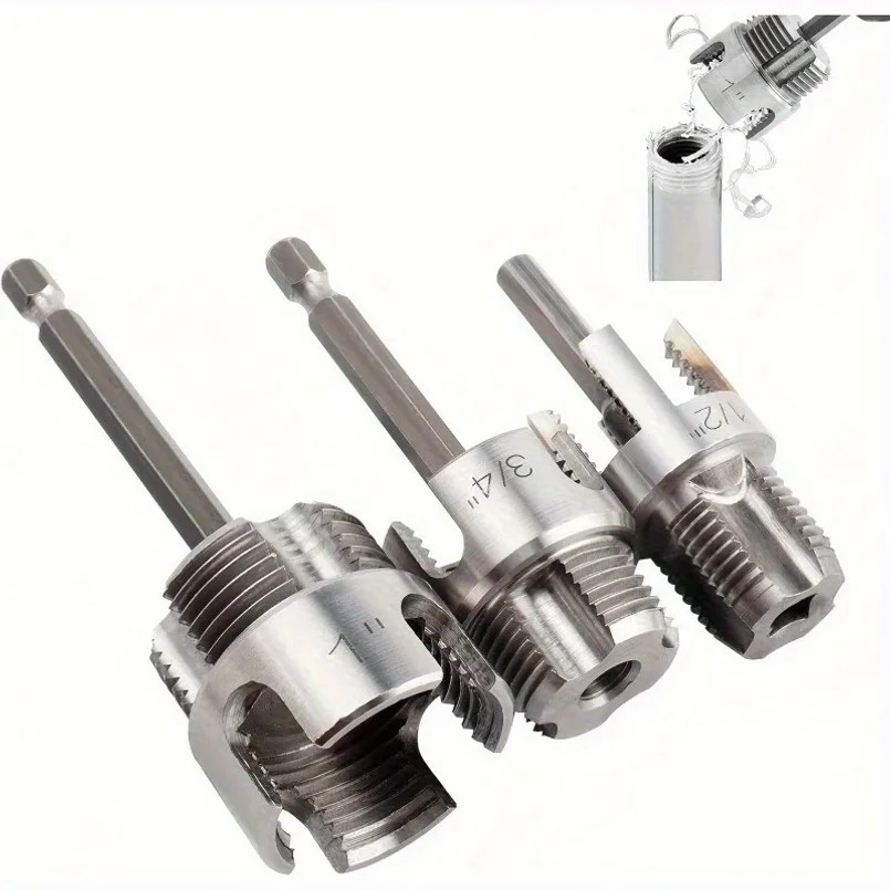 3pcs PVC Pipe Threader Kit 1 2 3 4 Inch Internal and External Thread Tap Set for Plumbing Repair