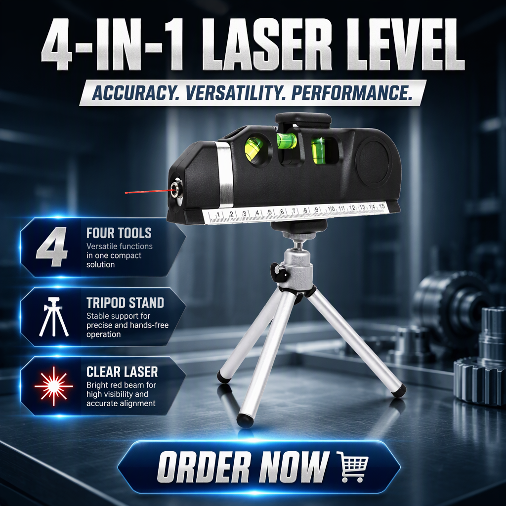 4 in 1 DIY Accurate Multipurpose Laser Level with Tripod Cross Projects Horizontal/Vertical Beam Measures Tape image 3
