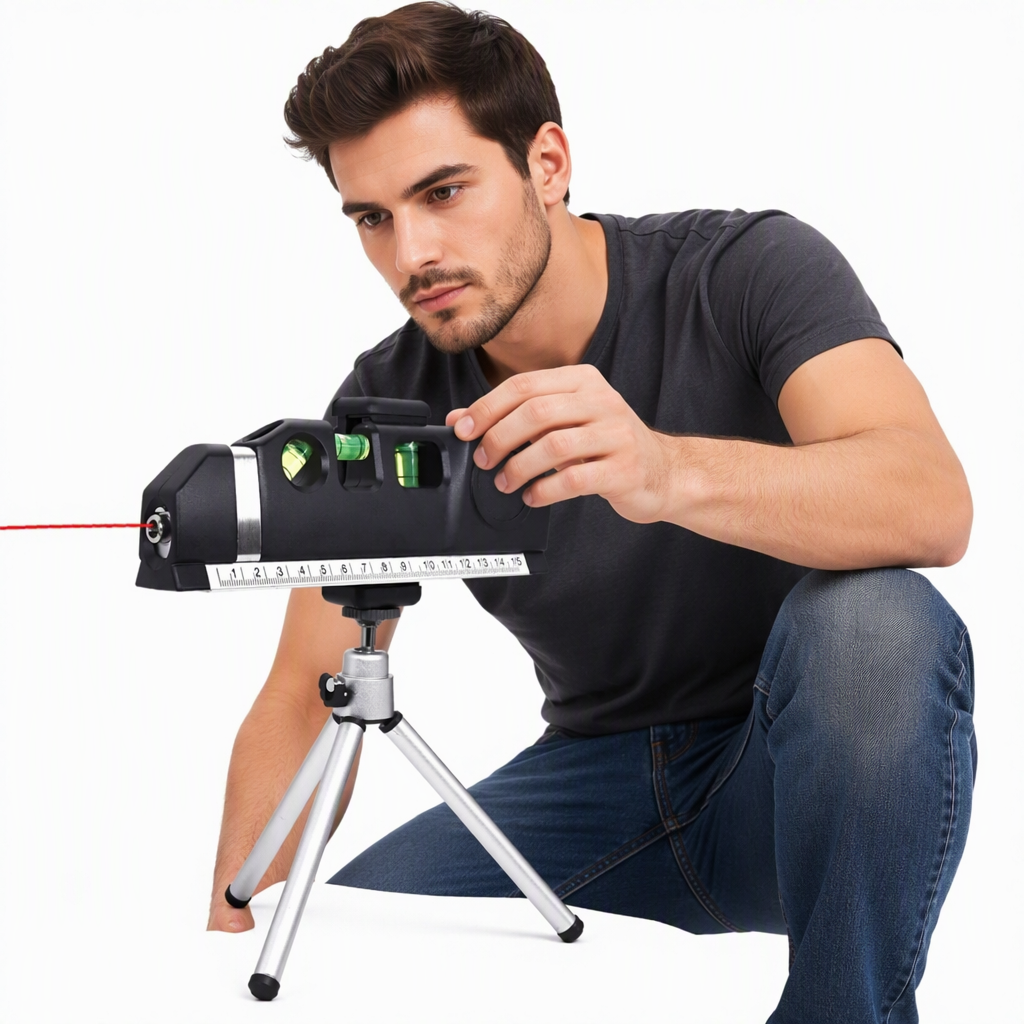 4 in 1 DIY Accurate Multipurpose Laser Level with Tripod Cross Projects Horizontal/Vertical Beam Measures Tape image 5