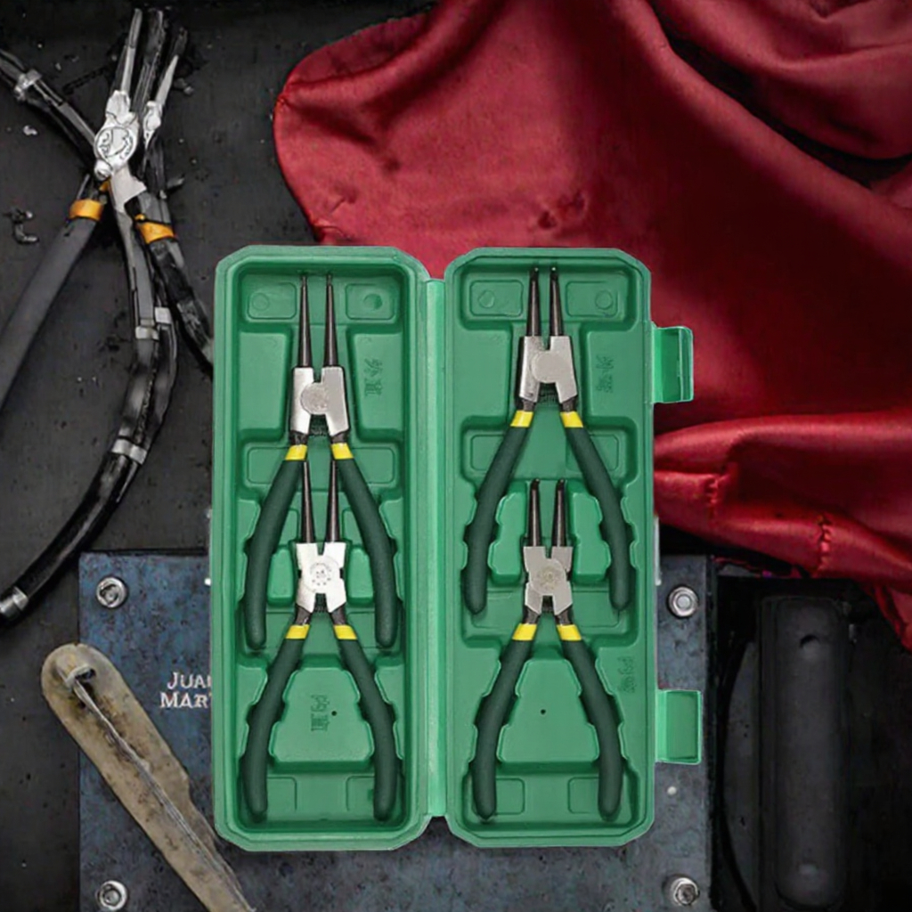 4 Piece Long Nose Circlip Pliers Set Metric Industrial Cutting Pliers Jaw Bend 30 Degree Plastic Molded Handle image 3