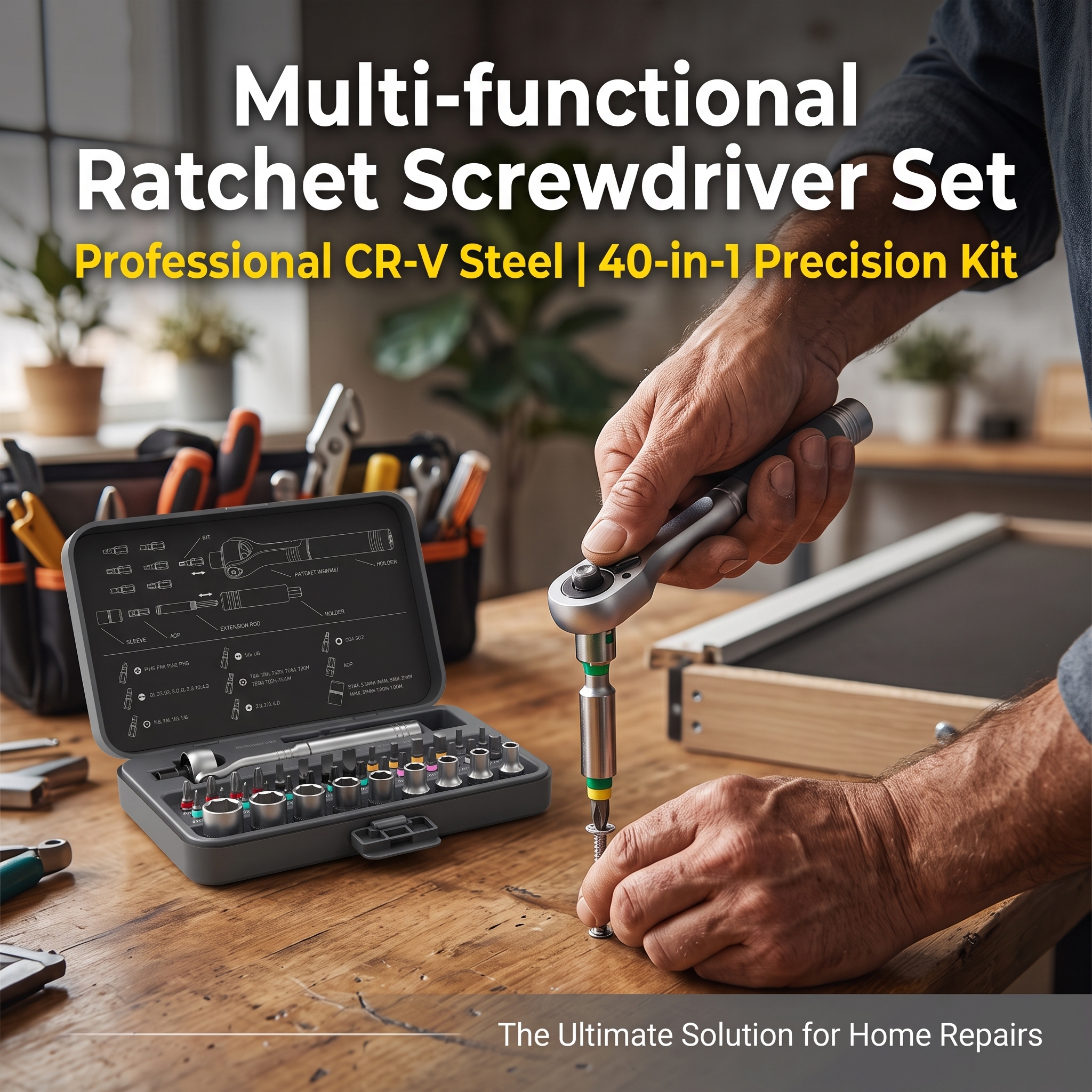 40-in-1 Household Repair Cross and Flathead Multi-function Aluminum Alloy CRV Ratchet Screwdriver Set with Bit and Hard Case image 6