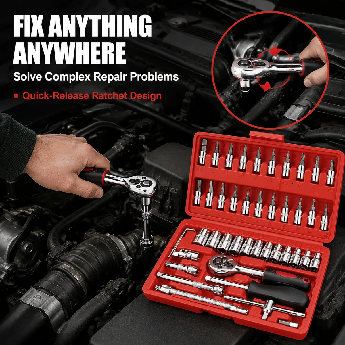 46 Pcs Hand Screwdriver Socket Set Tool Kit with Carbon Steel Bits OEM Customizable Mechanic Tools Set Box image 4