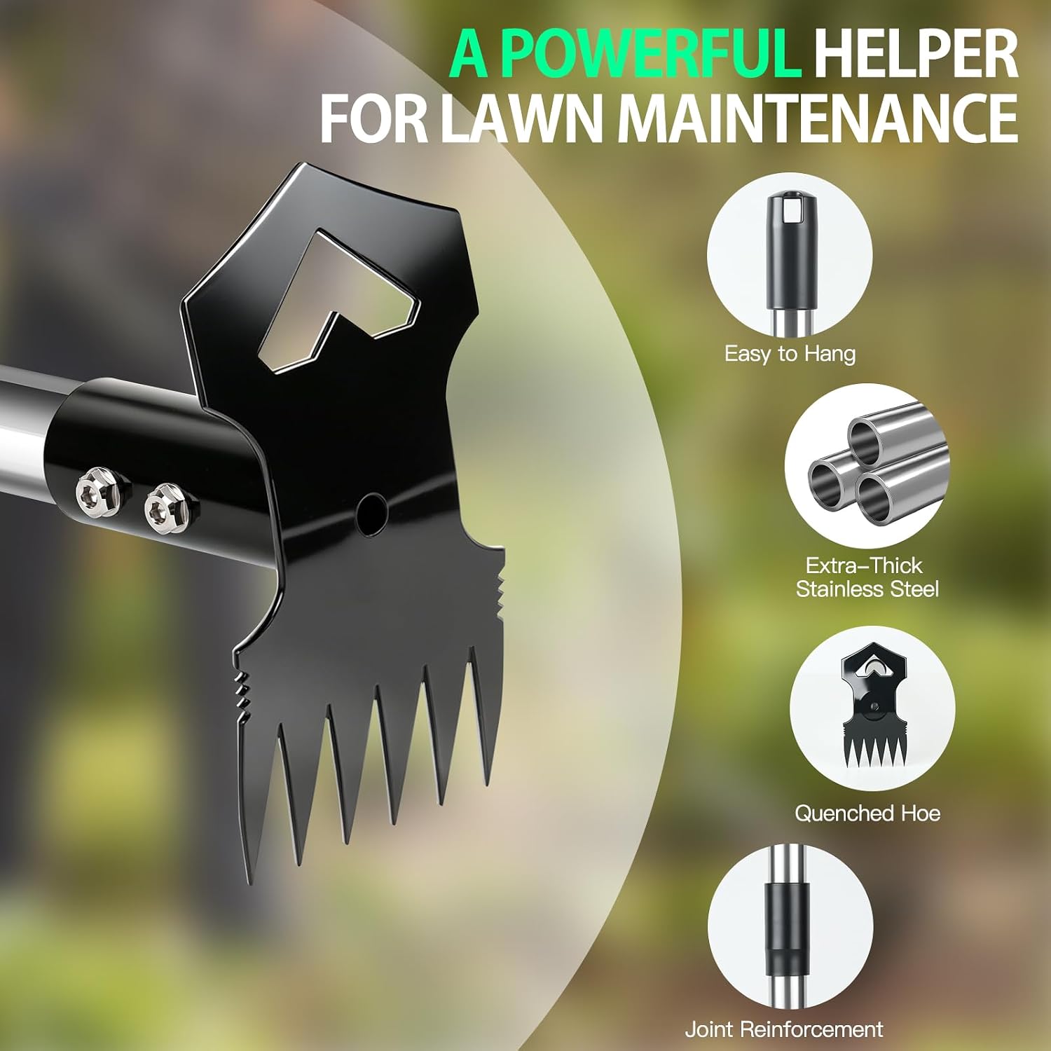 60" Long Handle 2-in-1 Weed Puller Rake Hoe Stainless Steel Handle Heavy Duty Manual Garden Weeder for Yard Lawn Patio image 4