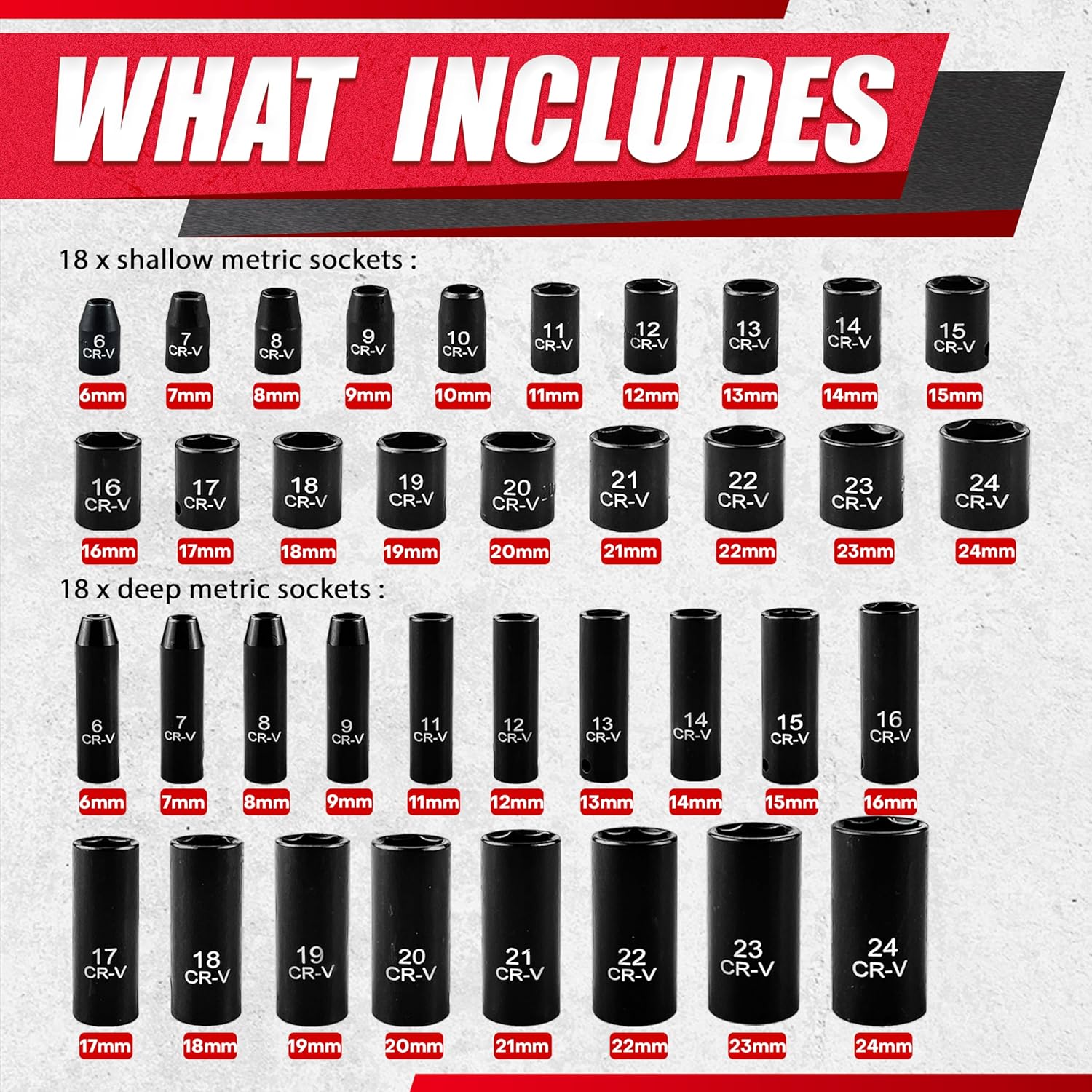 64pcs 3/8" Drive Impact Socket Set SAE/Metric Chrome Vanadium Steel Deep Shallow Includes Ratchet Handle Adapters Extension Bars image 2