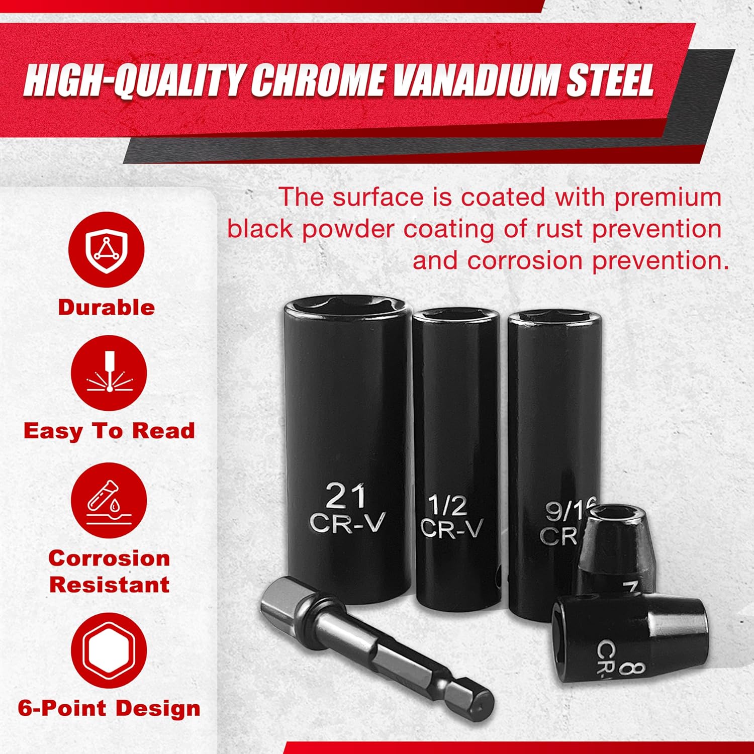 64pcs 3/8" Drive Impact Socket Set SAE/Metric Chrome Vanadium Steel Deep Shallow Includes Ratchet Handle Adapters Extension Bars image 4