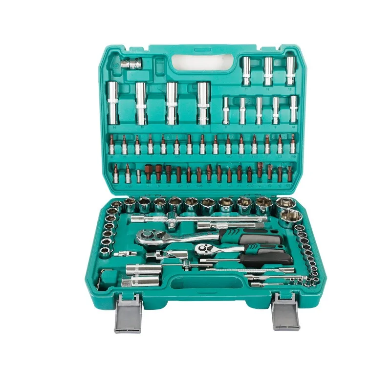94-Piece Heavy Duty Hand Tools Ratchet Wrench Set Sockets Extensions Hex Keys (High Carbon Steel) for Industrial Machinery image 2