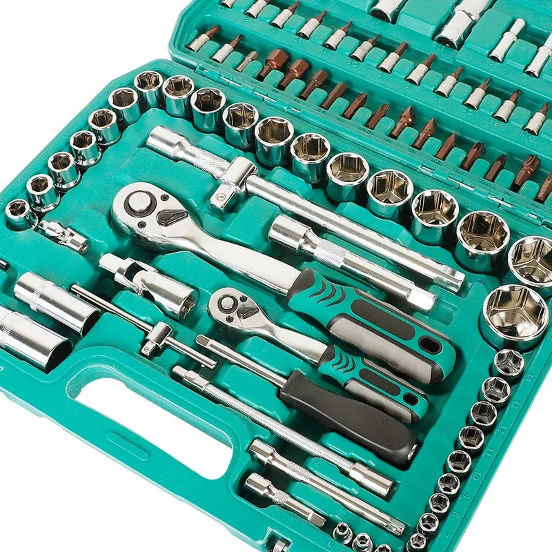 94-Piece Heavy Duty Hand Tools Ratchet Wrench Set Sockets Extensions Hex Keys (High Carbon Steel) for Industrial Machinery image 4