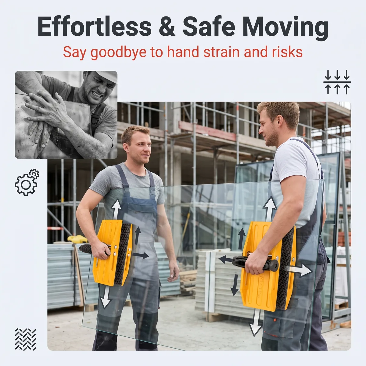 Aluminum Alloy Glass-handling Clamp with Dual Handles Double for for Stone and Marble Board Lifting Carrier image 5