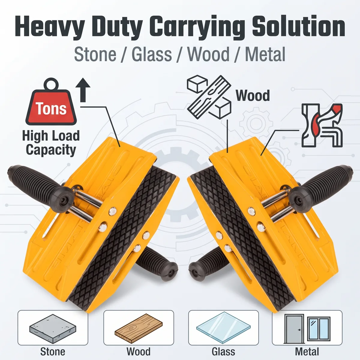 Aluminum Alloy Glass-handling Clamp with Dual Handles Double for for Stone and Marble Board Lifting Carrier image 7
