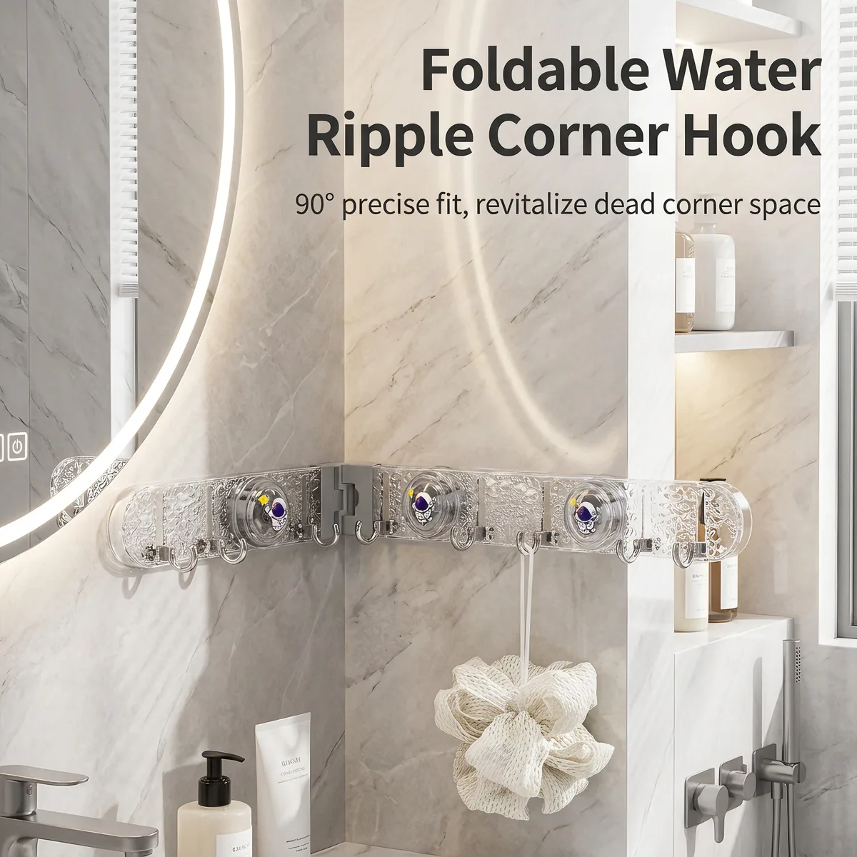 Astronaut Plastic Suction Cup Corner Row Hook Foldable Multi-Row Self-Adhesive Light Luxury Bathroom Kitchen Multi-Scene Use image 3
