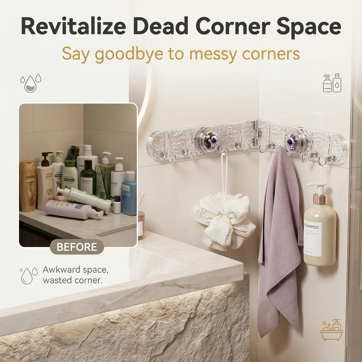 Astronaut Plastic Suction Cup Corner Row Hook Foldable Multi-Row Self-Adhesive Light Luxury Bathroom Kitchen Multi-Scene Use image 4