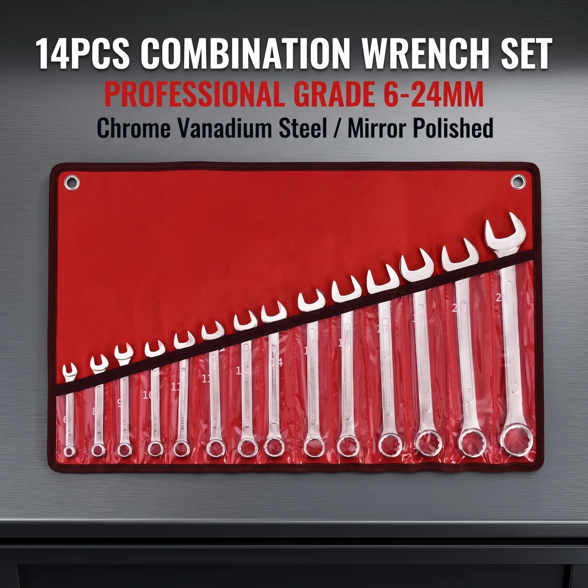 Carbon Steel Metric 6-24 mm 14pcs DIY OEM Combination Wrench Set image 5