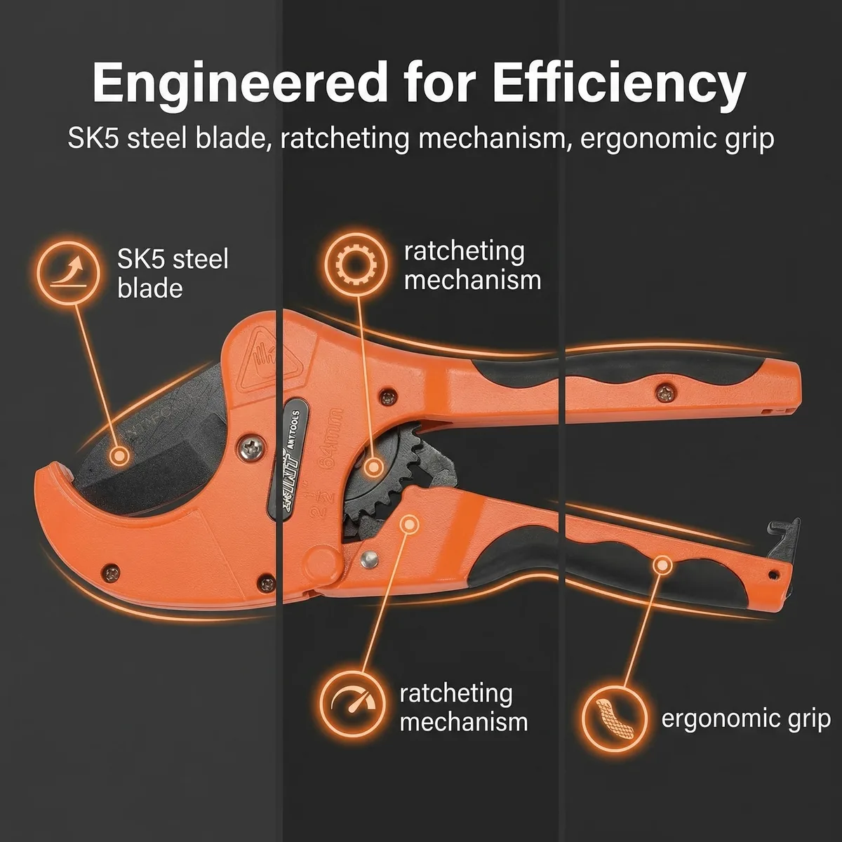 Clamp-On Pipe Cutter Aluminum Alloy Handle Body Powder Coating 65Mn Coated Blade HRC 55 Hardness for Home image 7