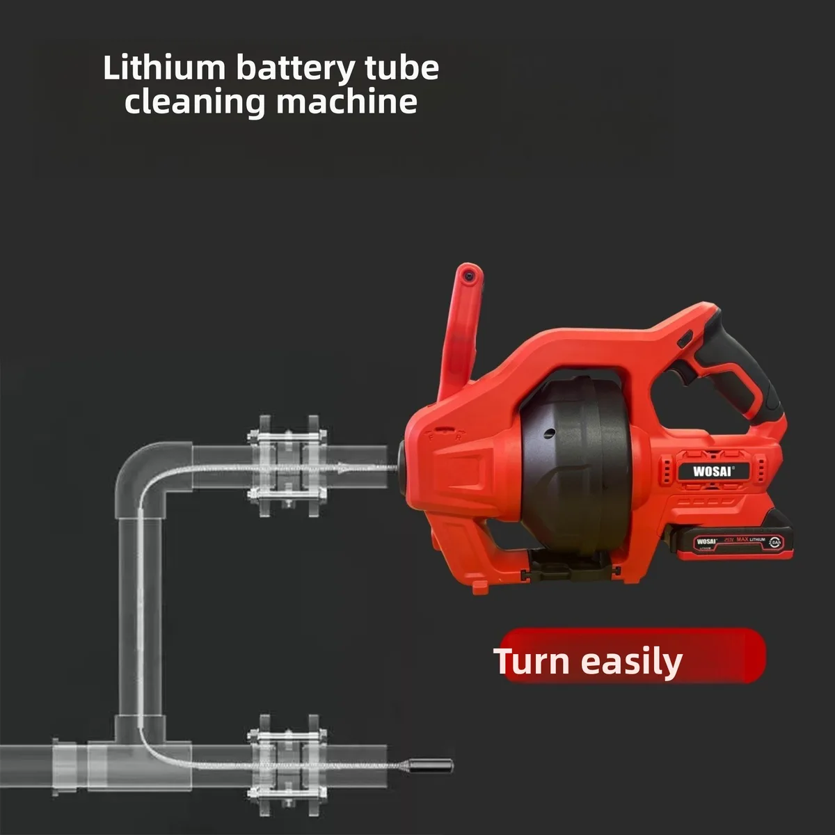 Cordless 25-Foot 20V Lithium Battery-Powered Portable Drain Auger with Automatic Feed Kitchen Drain Cleaner image 2