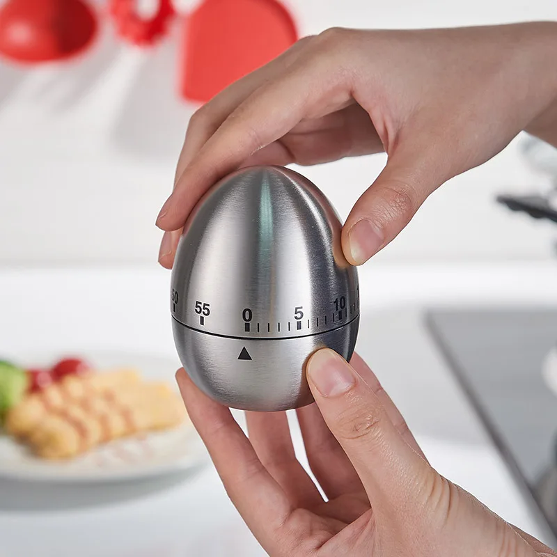 Creative Kitchen Metal Mechanical Timer Egg-Shaped 60-Minute Waterproof LCD Display Student Timekeeper for Baking Cooking image 3