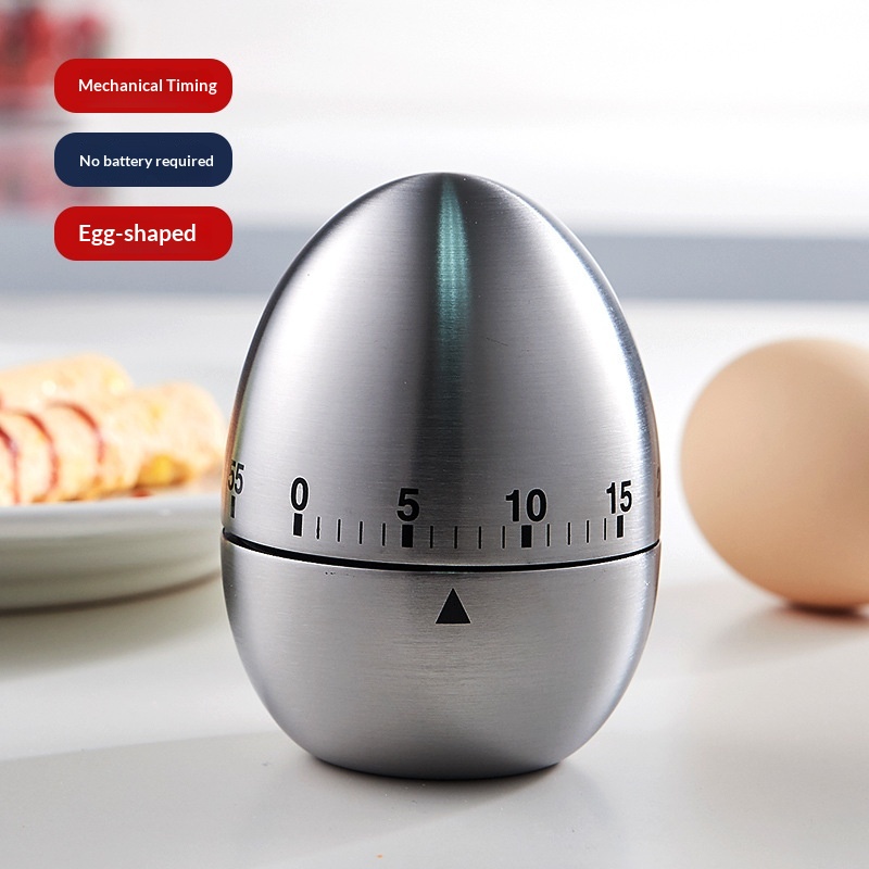 Creative Kitchen Metal Mechanical Timer Egg-Shaped 60-Minute Waterproof LCD Display Student Timekeeper for Baking Cooking