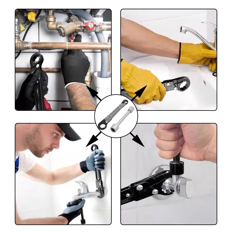 Double-ended Steel Stop Compression Pipe Repair Wrench Tool Set for 3/8 Inch image 5