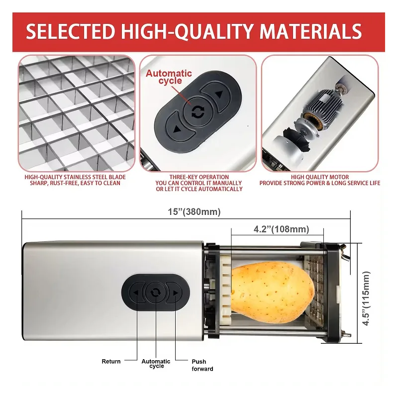 Electric Automatic Intelligent Multifunctional French Fry Maker Vegetable Slicer Aluminum Alloy 304 Stainless Steel Kitchen Tool image 7