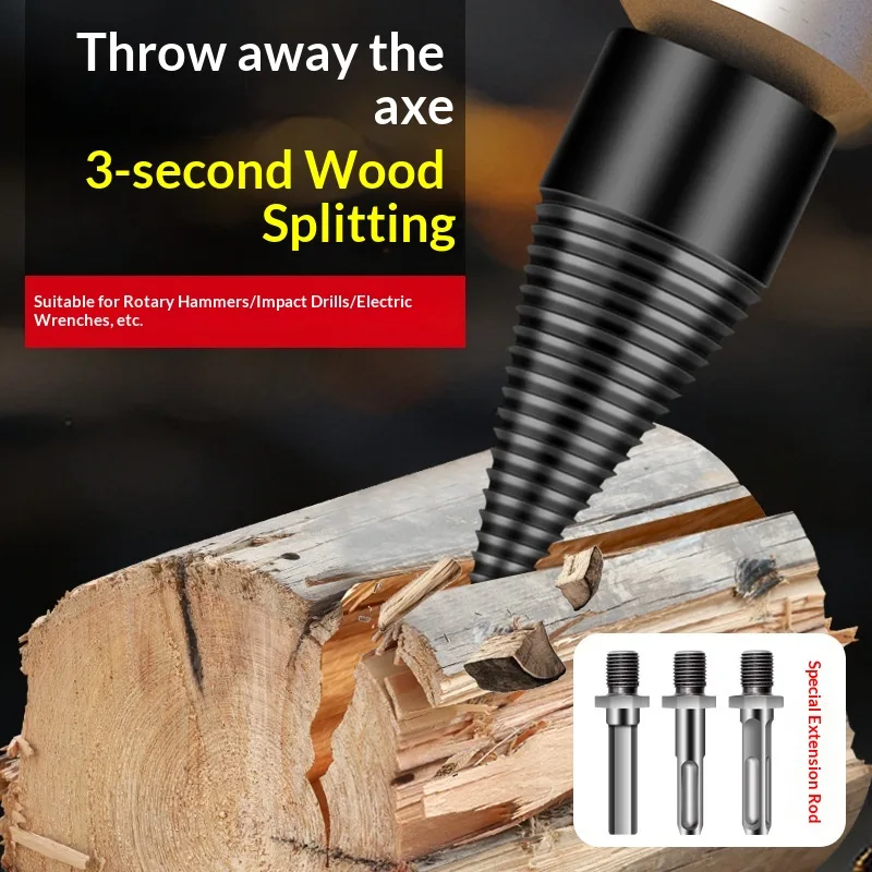 Electric Hammer Drill & Impact Drill Firewood-Splitting Tool with Splitting Cone and Drill Bit Square/Hex Shank Multi-Length image 5