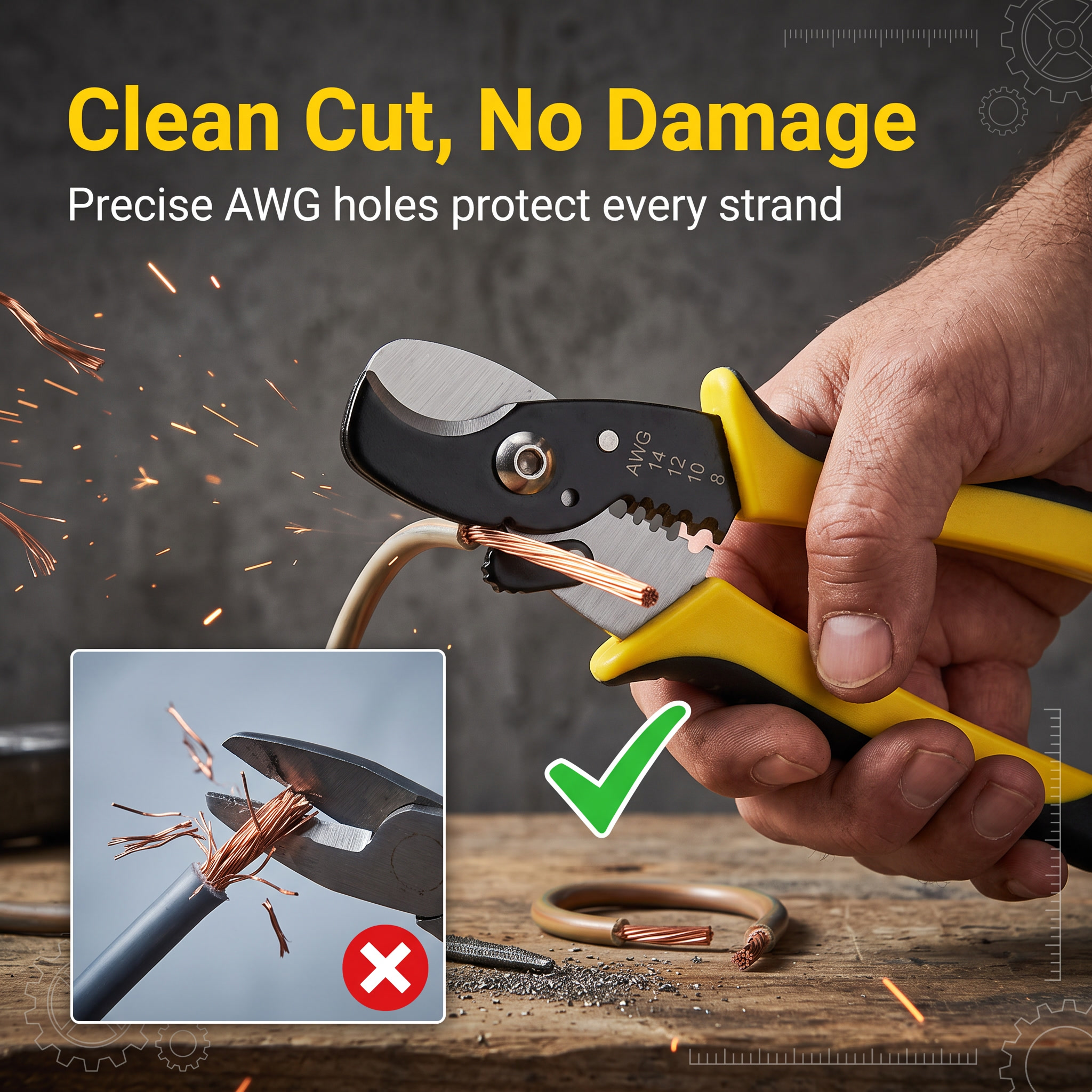 FB6001 Industrial Grade Steel Multi-Functional Wire Stripper Cable Cutting Pliers Soft Grip Handle ESD-Safe Imperial Measurement image 3