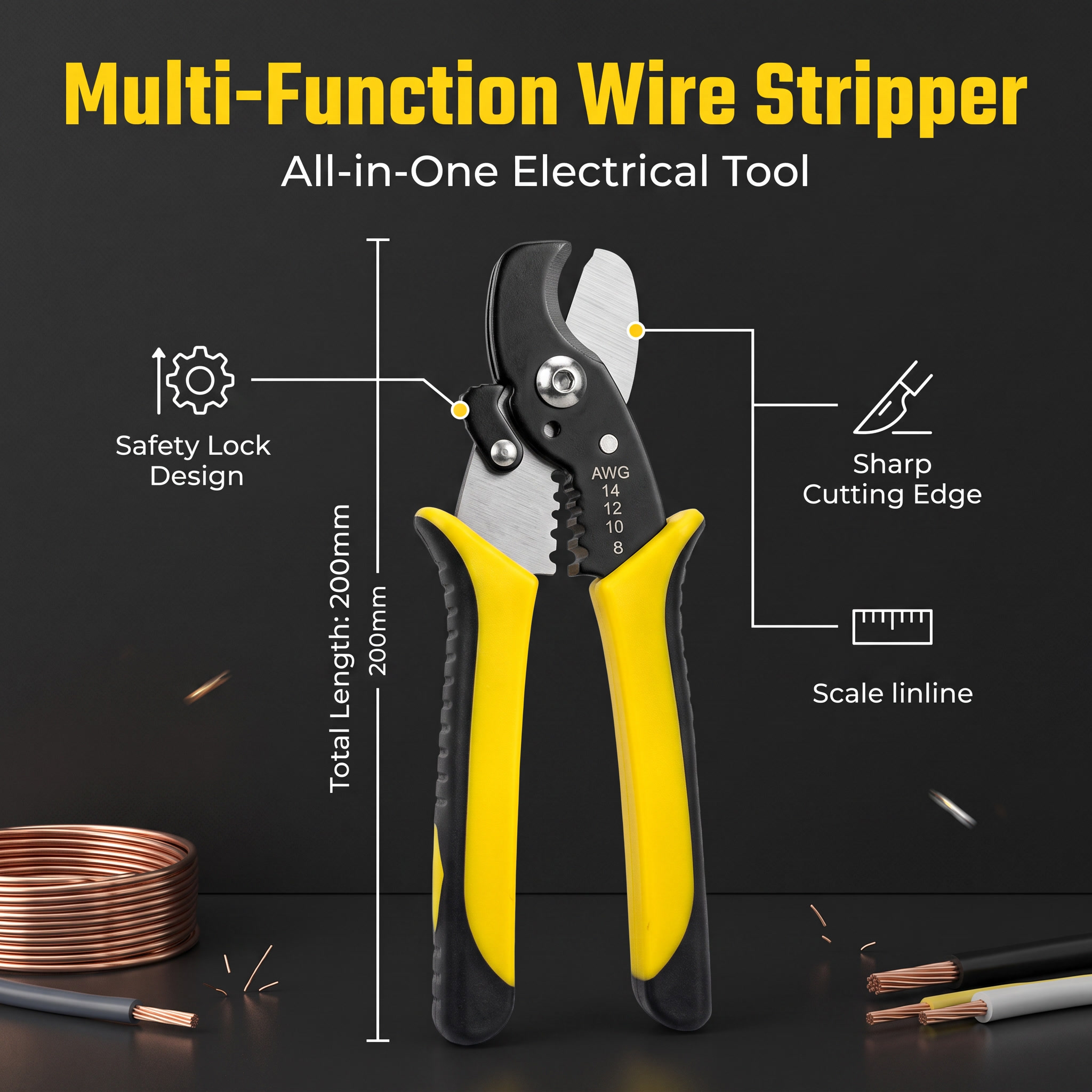FB6001 Industrial Grade Steel Multi-Functional Wire Stripper Cable Cutting Pliers Soft Grip Handle ESD-Safe Imperial Measurement image 6