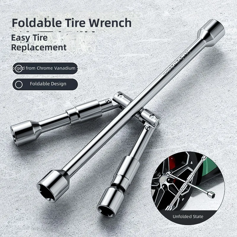 Folding Cross Wrench Labor-Saving Disassembly Tire Wrench Extended Multi-Function Emergency Maintenance Tire Change Tool Alloy image 2