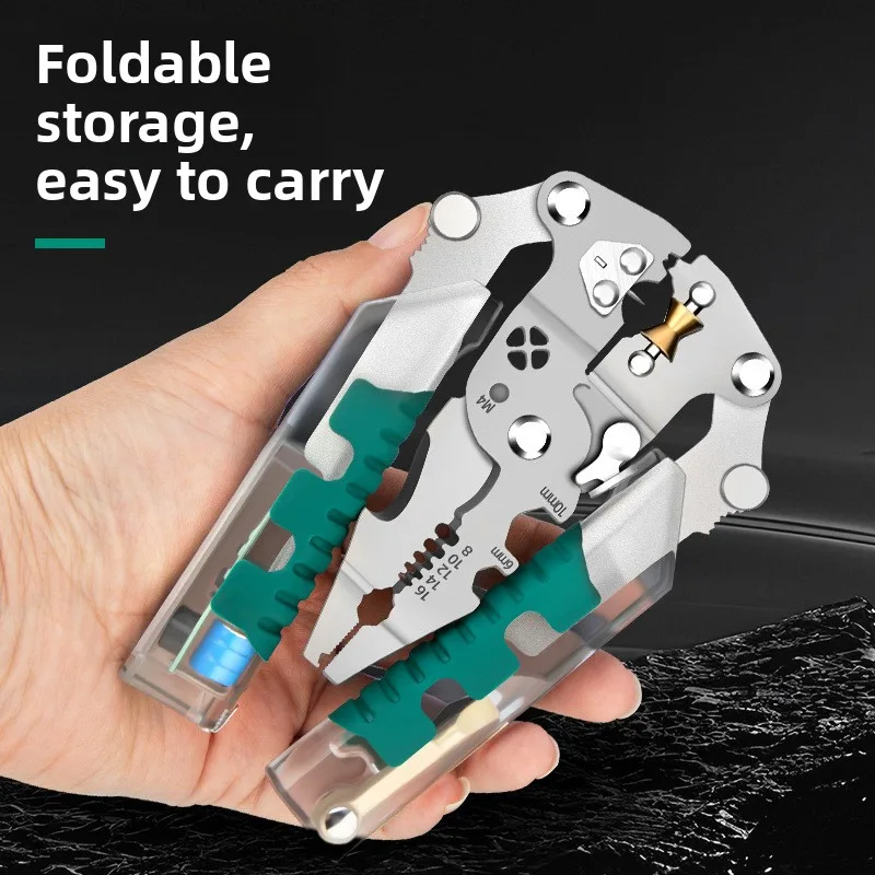 Folding Voltage Tester Screwdriver Wire Stripper Cable Divider Winding Tool Crimping Pliers High-Carbon Steel Folding image 5