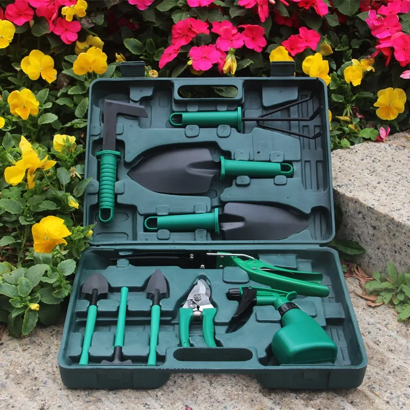 Garden Tool Set Gift Box Pruning Scissors Shovel Rake Hoe Shears Watering Can Ten-piece Set Household Flower image 3