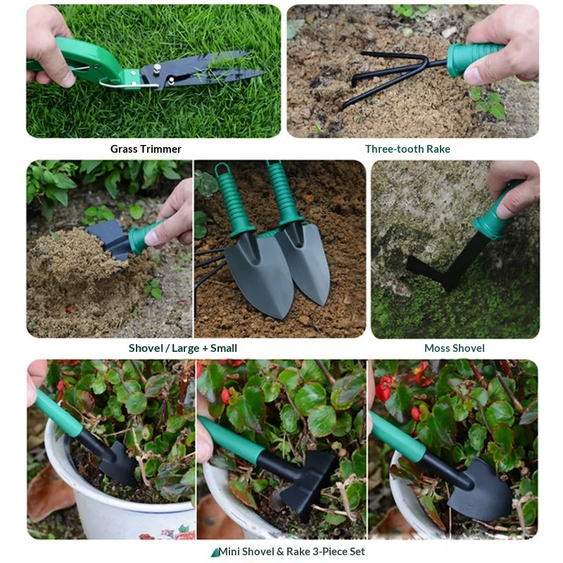 Garden Tool Set Gift Box Pruning Scissors Shovel Rake Hoe Shears Watering Can Ten-piece Set Household Flower image 4