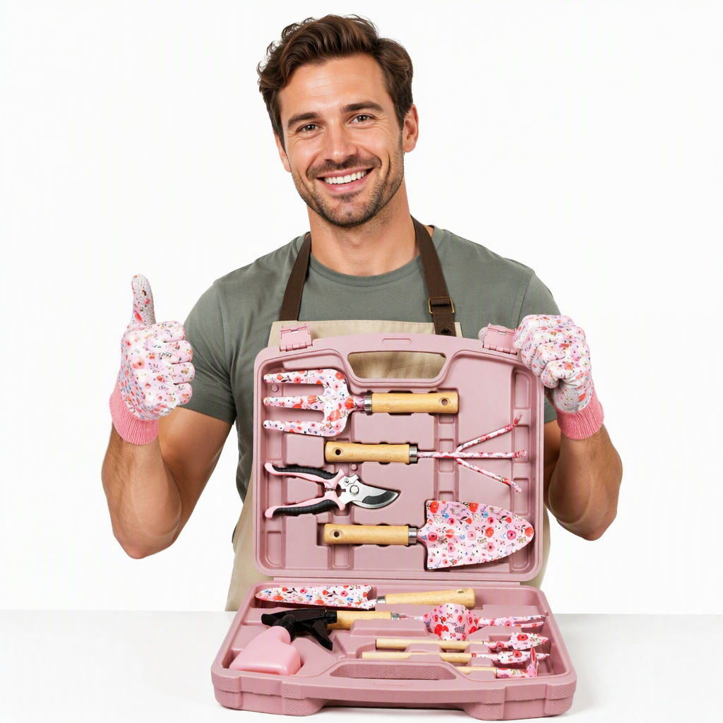 Grenebo 12-Piece Heavy-Duty Rust-Proof Floral Print Gardening Tool Set Wood Handle Pruner Hard Case-Manual Gift for Women image 4