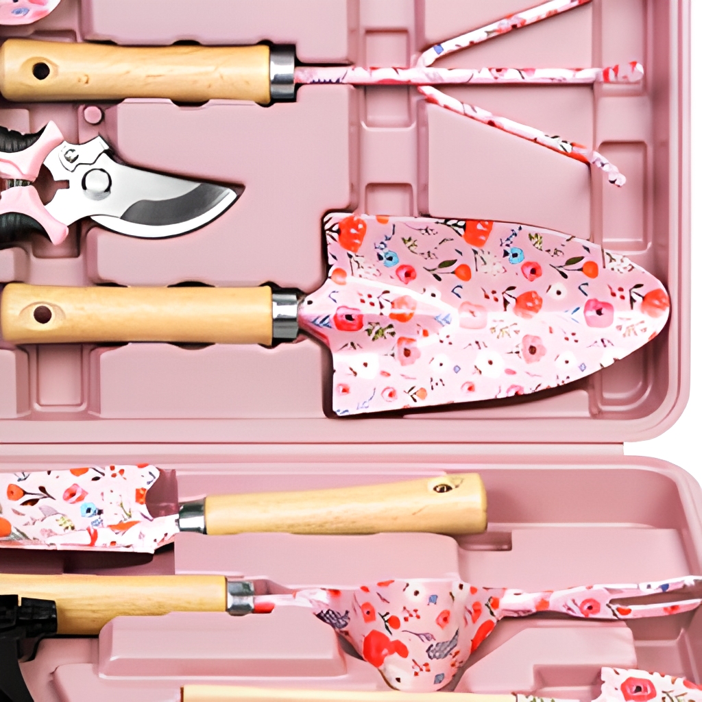 Grenebo 12-Piece Heavy-Duty Rust-Proof Floral Print Gardening Tool Set Wood Handle Pruner Hard Case-Manual Gift for Women image 5