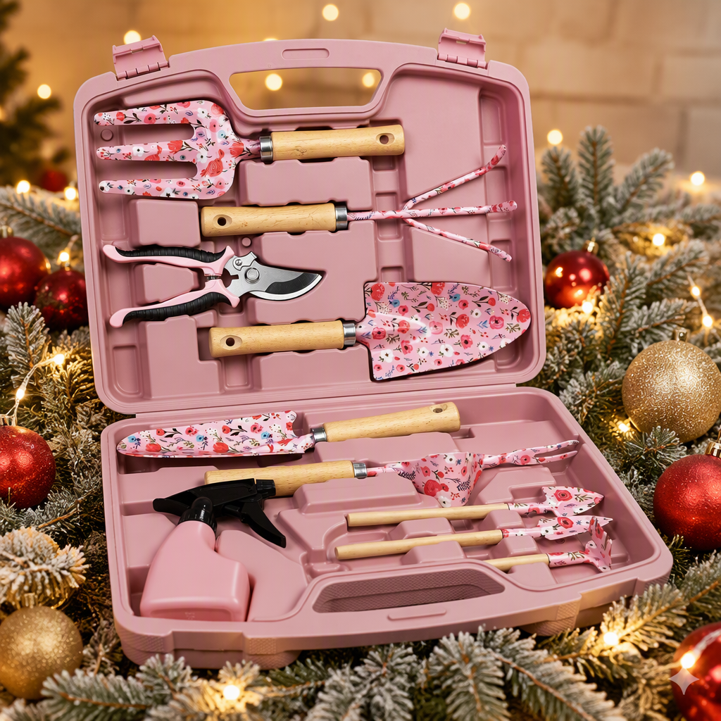 Grenebo 12-Piece Heavy-Duty Rust-Proof Floral Print Gardening Tool Set Wood Handle Pruner Hard Case-Manual Gift for Women image 6