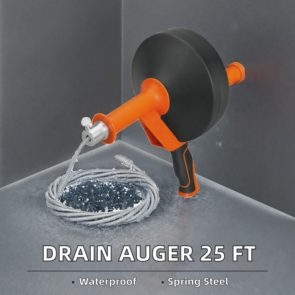 Hand Electric Drain Auger 25 Ft Plumbing Snake With Drill Adapter Flexible Spring Steel Pipe Clog Remover image 2