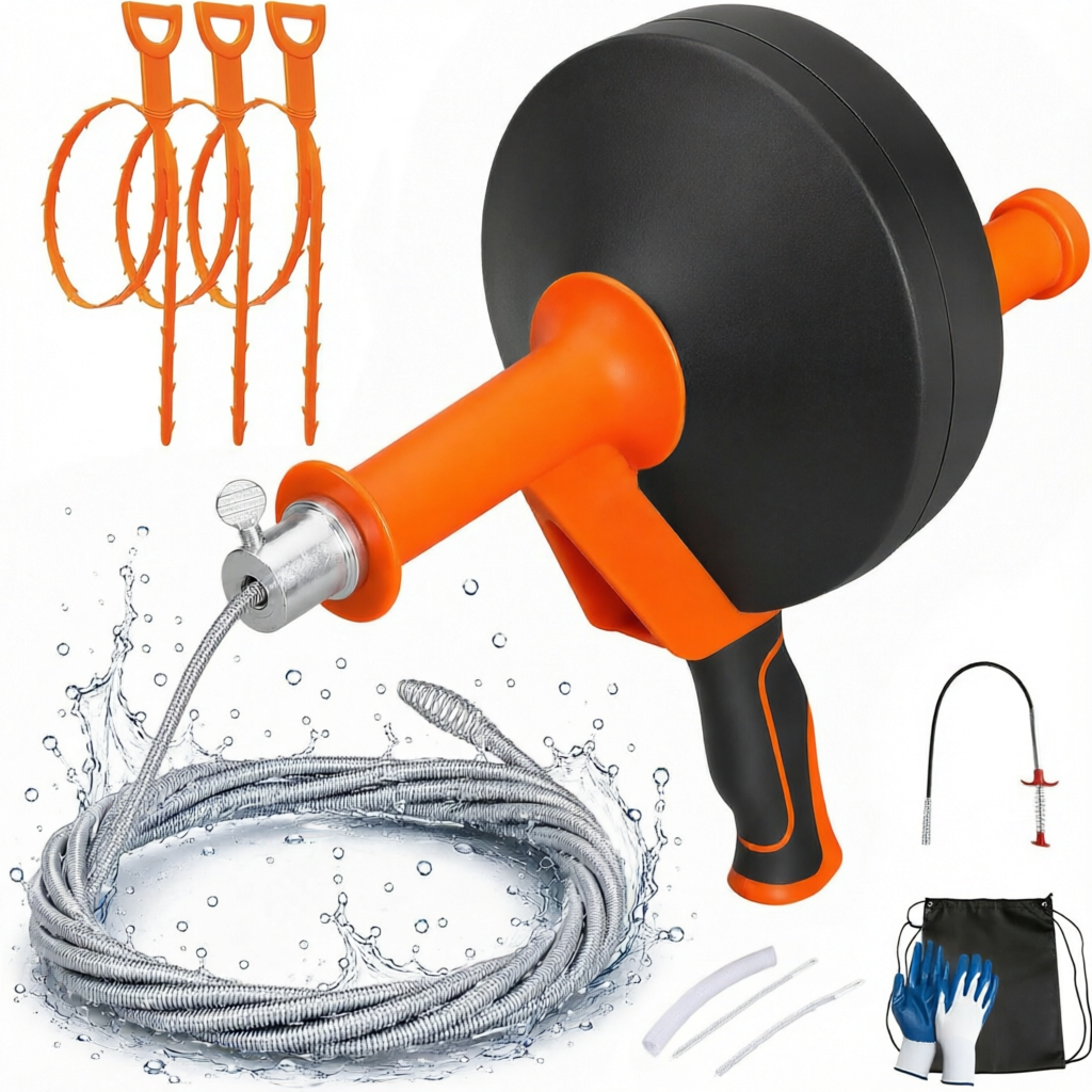 Hand Electric Drain Auger 25 Ft Plumbing Snake With Drill Adapter Flexible Spring Steel Pipe Clog Remover