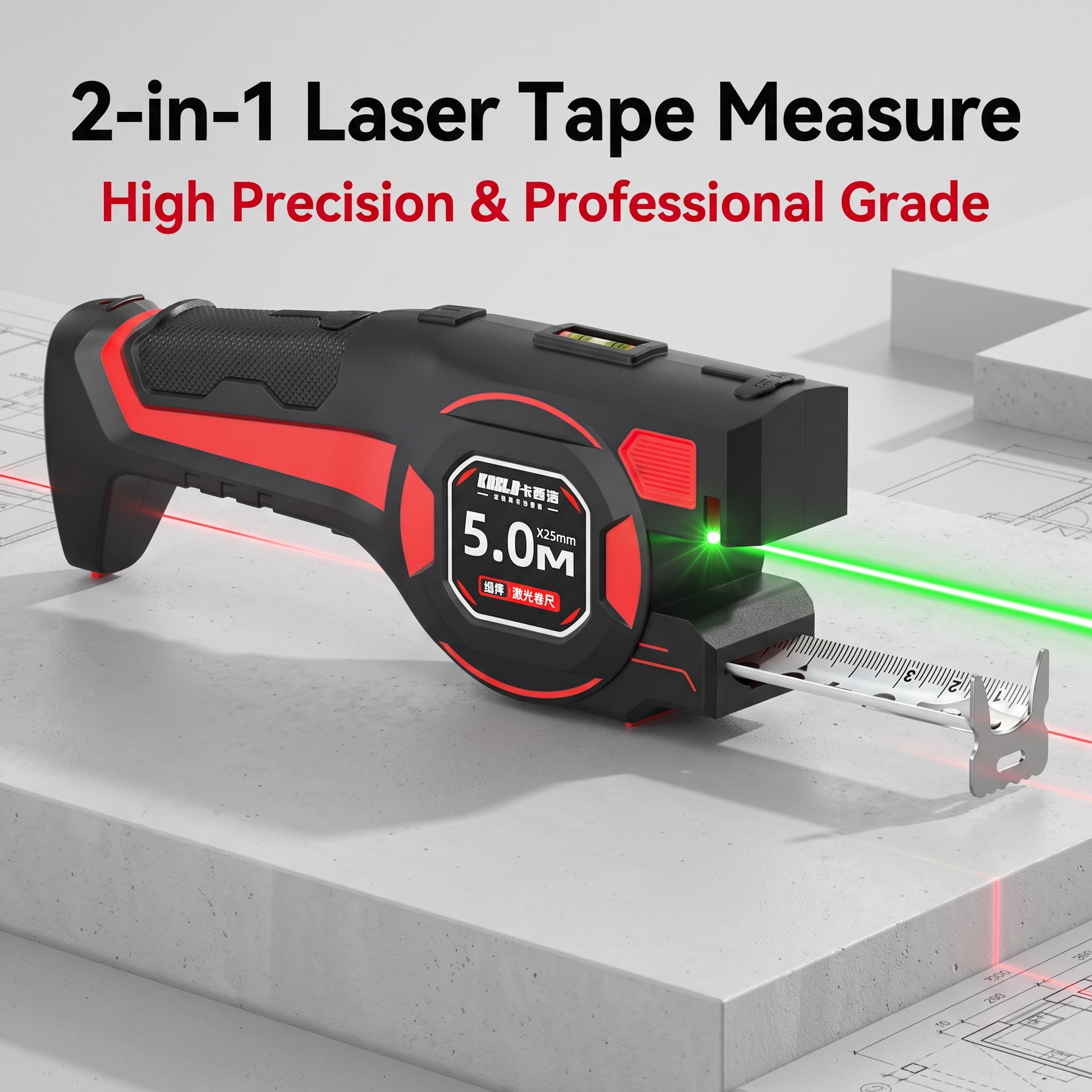 High-Precision 2-in-1 Laser Tape Measure5m Range 0.1m Accuracy LightweightCombines Steel Tape Laser Distance Measurement image 3
