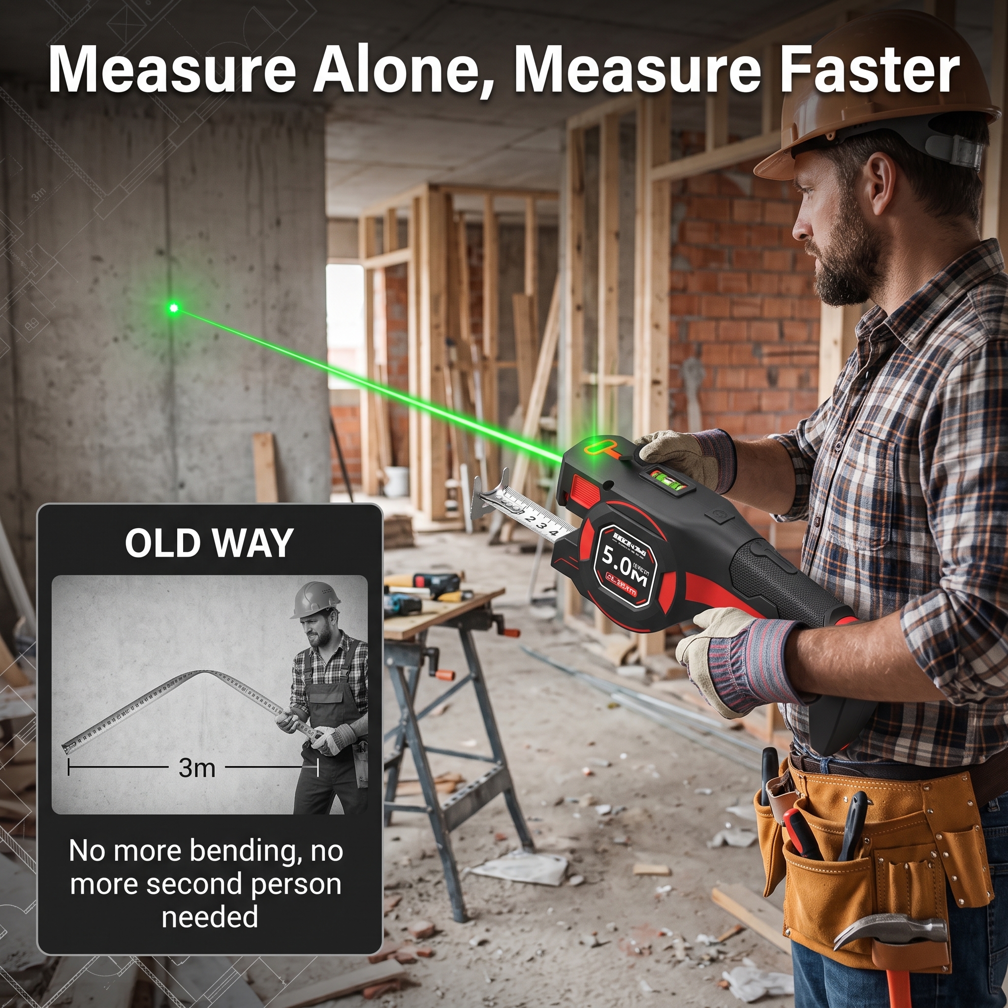 High-Precision 2-in-1 Laser Tape Measure5m Range 0.1m Accuracy LightweightCombines Steel Tape Laser Distance Measurement image 6