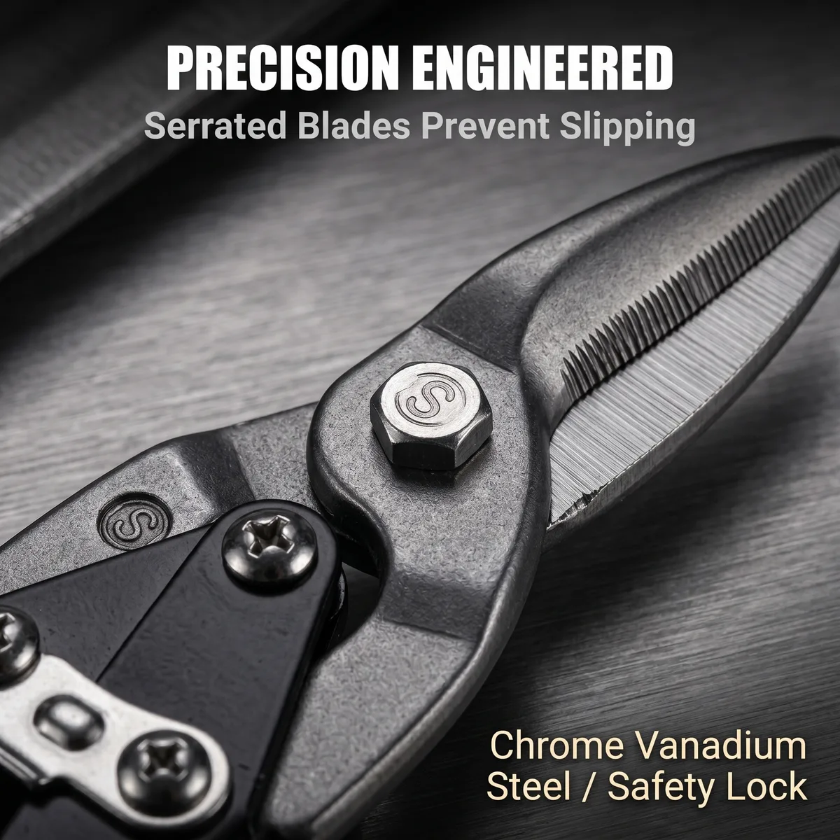 High-quality 10-inch multi-purpose aviation tin snips with straight serrated blades for industrial and DIY use image 6