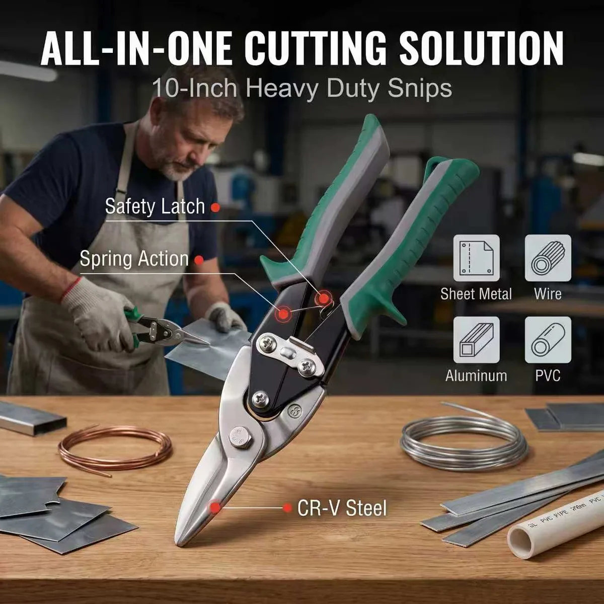 High-quality 10-inch multi-purpose aviation tin snips with straight serrated blades for industrial and DIY use image 7
